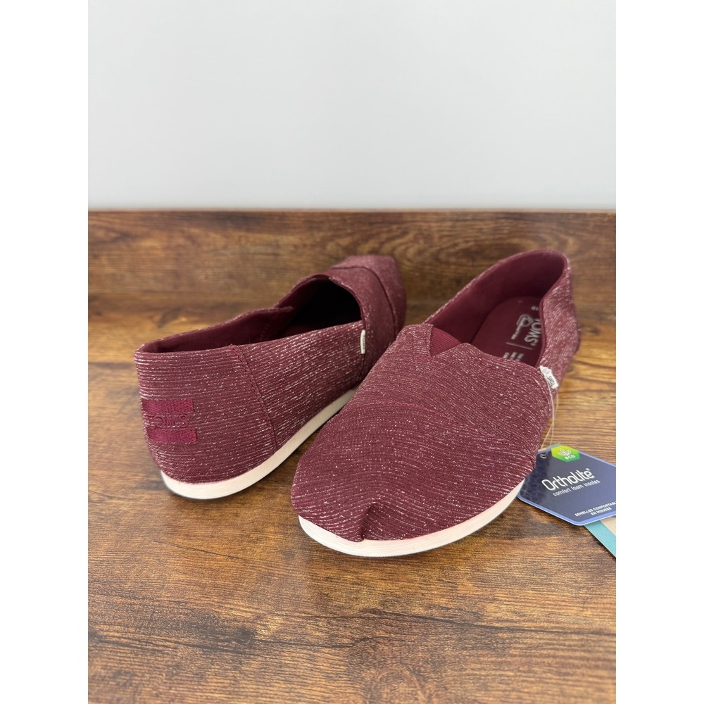 TOMS Alpargata Burgundy Glimmer Slip On Shoes Women 10 10016727 Burgundy Sparkle